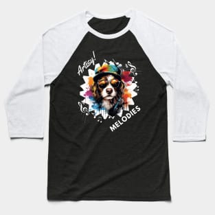 Artistic Dog with Beret: "Artsy Melodies" Baseball T-Shirt